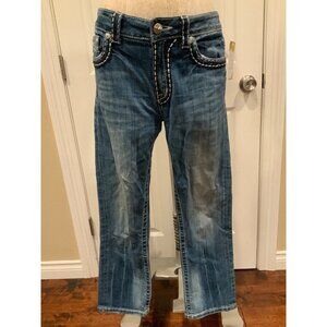 Miss Me Blue Medium Wash "Boyfriend Capri” Distressed Jeans, Size 27